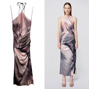 NWT Jonathan Simkhai Hansel Gown Pink Satin Marble Wedding Guest Cocktail Size 0